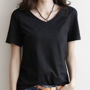 Black V Neck Short Sleeve T-Shirt